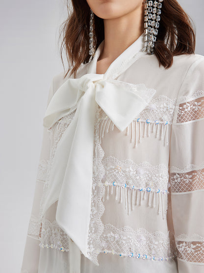 Hand-Beaded Lace Panel Shirt