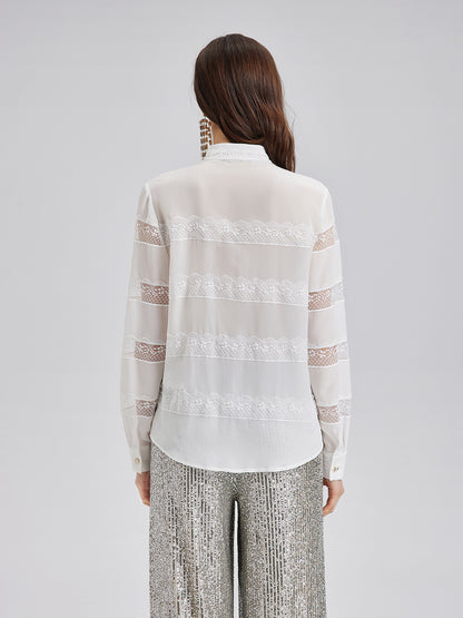 Hand-Beaded Lace Panel Shirt