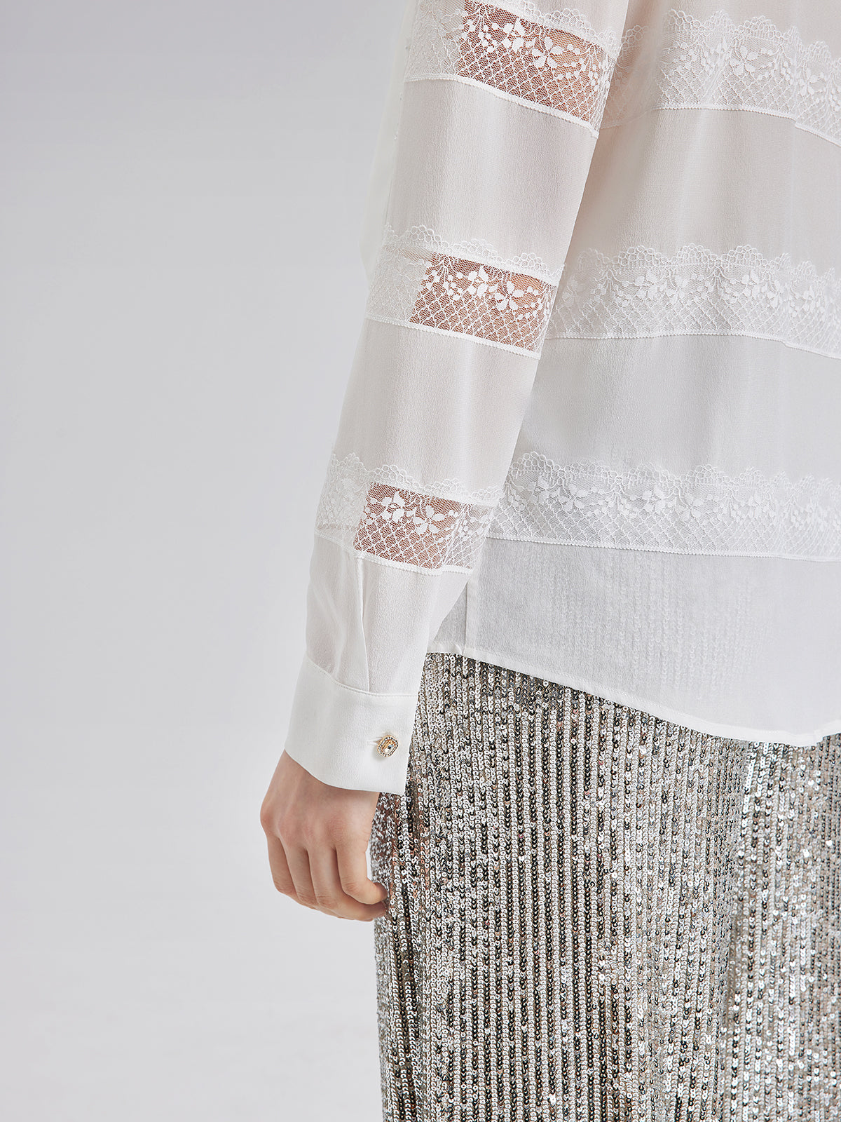 Hand-Beaded Lace Panel Shirt