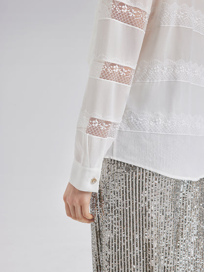 Hand-Beaded Lace Panel Shirt