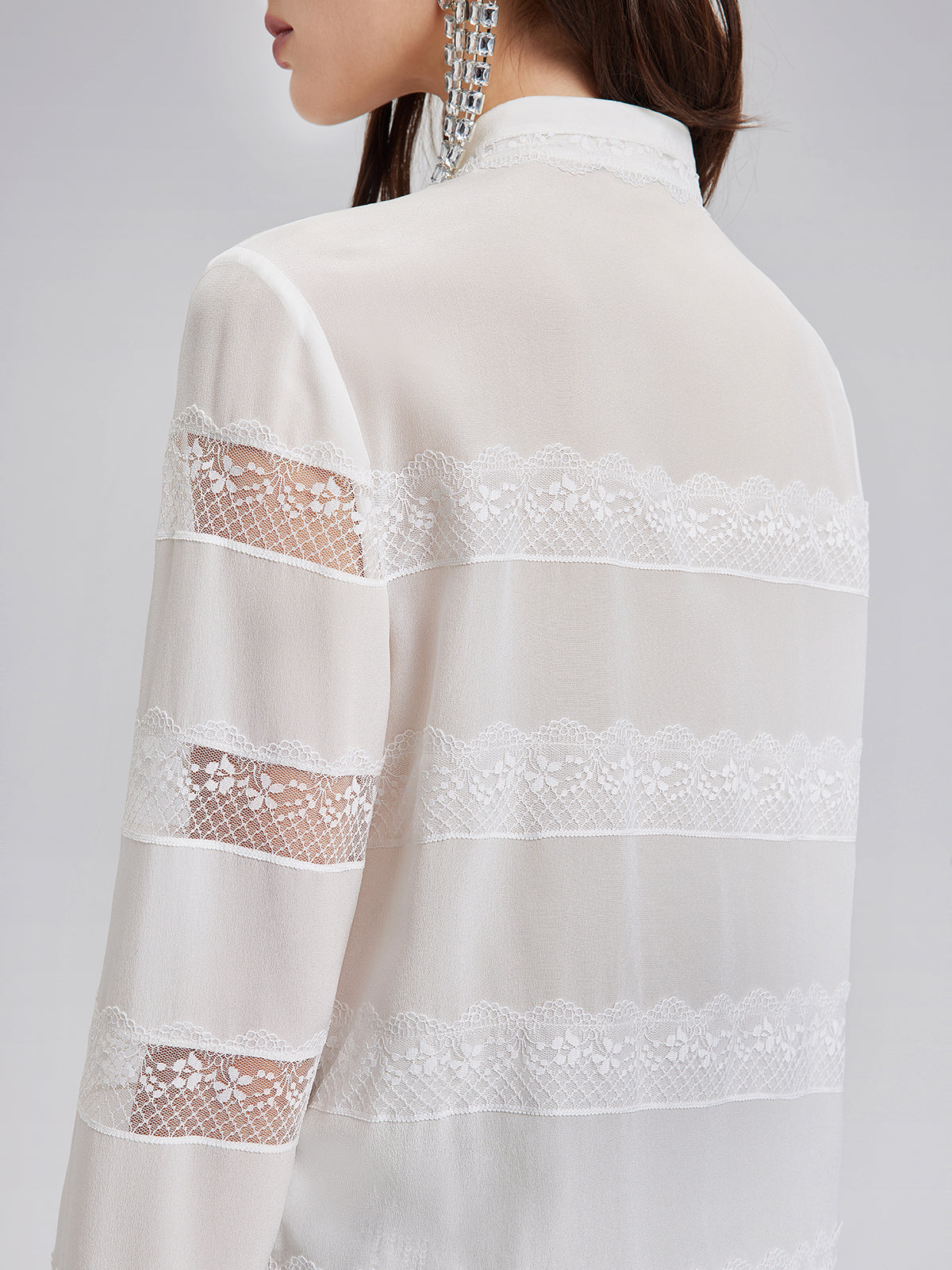 Hand-Beaded Lace Panel Shirt