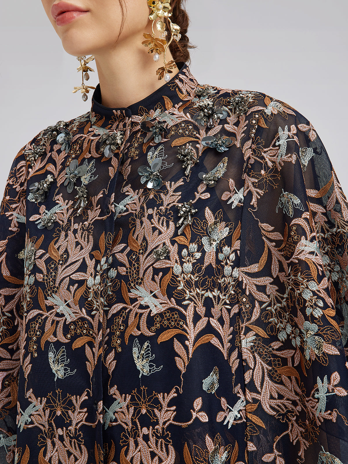 Multicolor Floral Embroidered Beaded Top