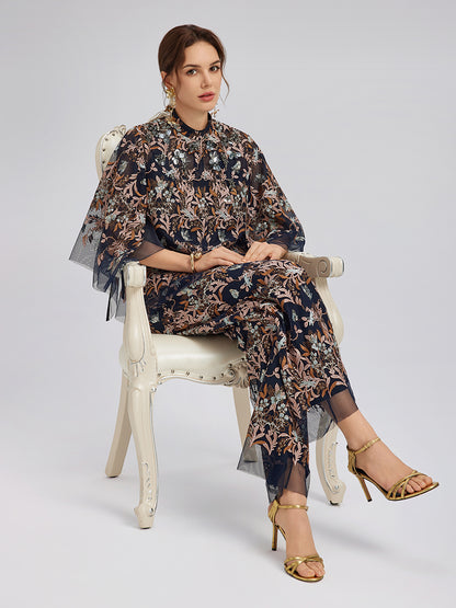 Multicolor Floral Embroidered Pants