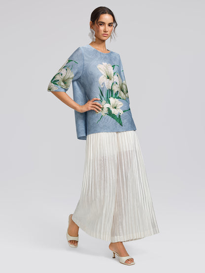 Art Pleated Elastic-Waist Wide-Leg Pants