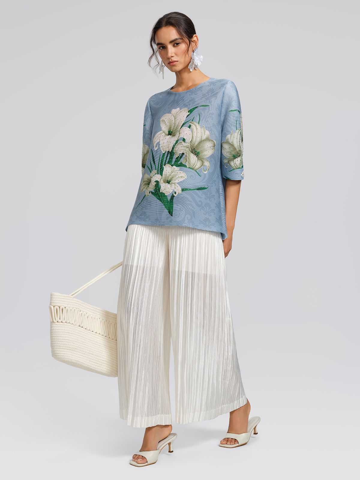 Art Pleated Elastic-Waist Wide-Leg Pants