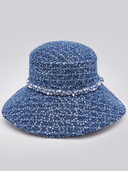 Hand-Beaded Sequin Tweed Beaded Hat