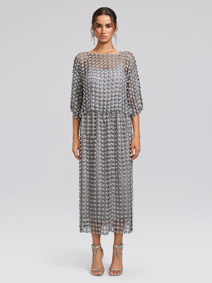 Floral Pearl-Embellished Round-Neck Top
