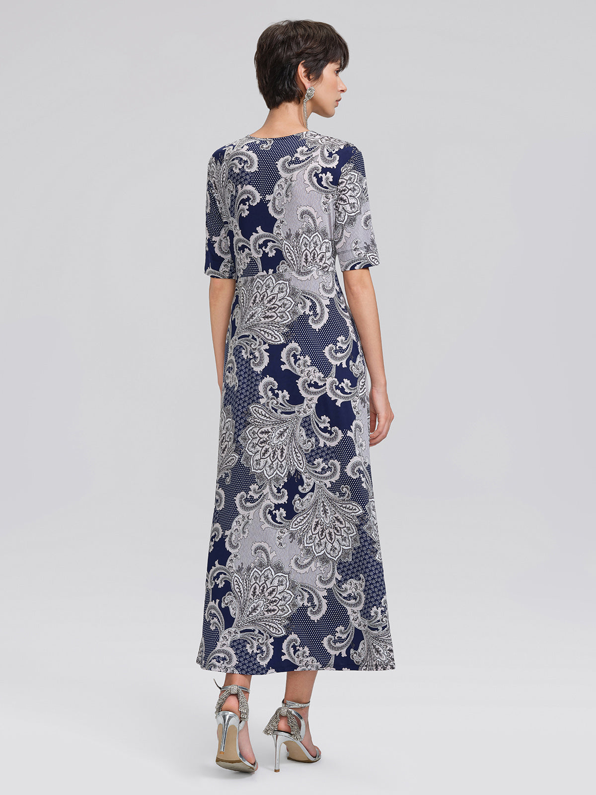 Paisley Print Twist Waist V-Neck Dress