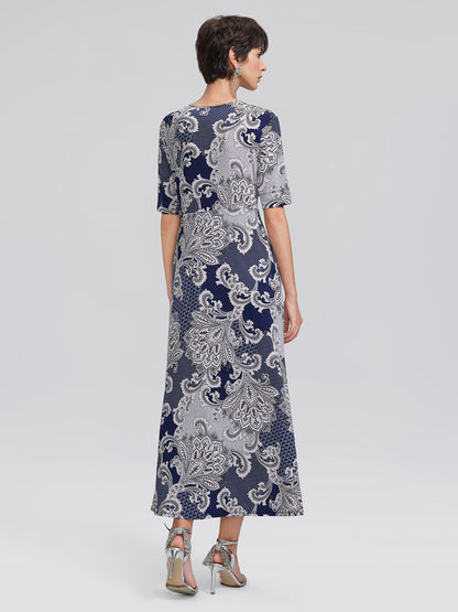 Paisley Print Twist Waist V-Neck Dress