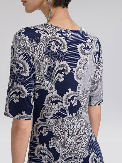 Paisley Print Twist Waist V-Neck Dress