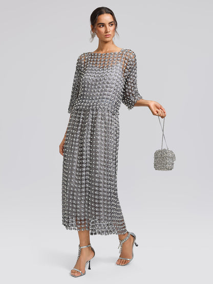 Floral Pearl-Embellished Round-Neck Top