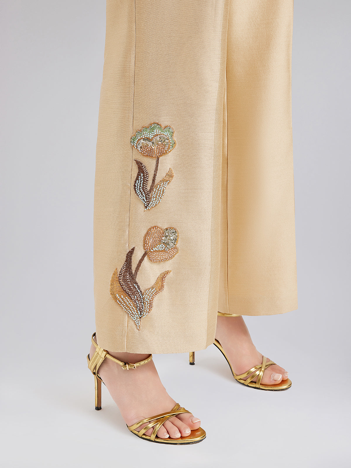 Luxe Floral Sequin Straight-Leg Pants