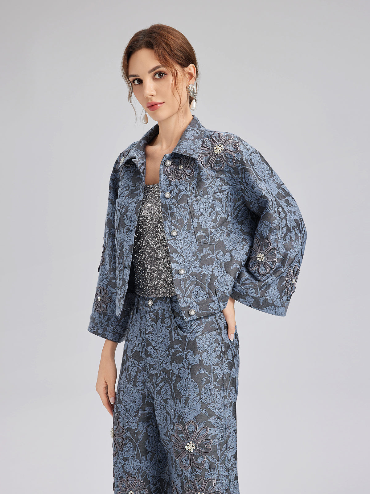 Jacquard Laser-Cut Crystal-Embellished Jacket