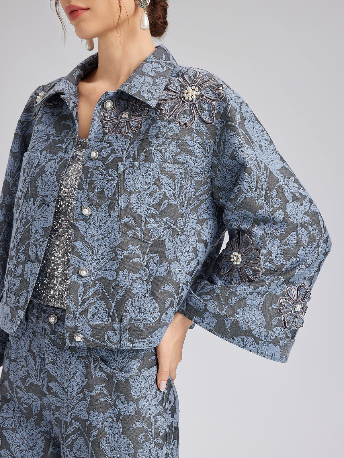Jacquard Laser-Cut Crystal-Embellished Jacket