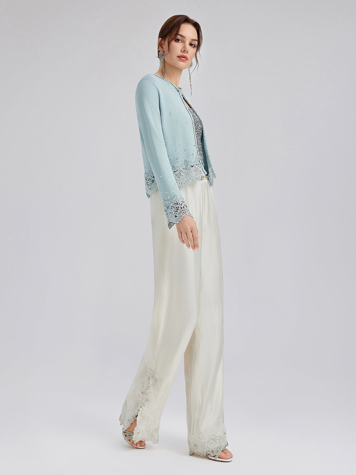 Romantic Island Beaded Wide-Leg Pants