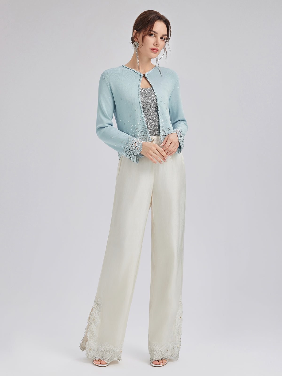Rhinestone Lace Knit Cardigan
