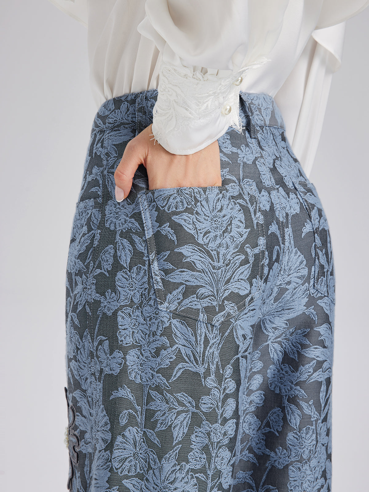 Jacquard Laser-Cut Crystal-Embellished Pants