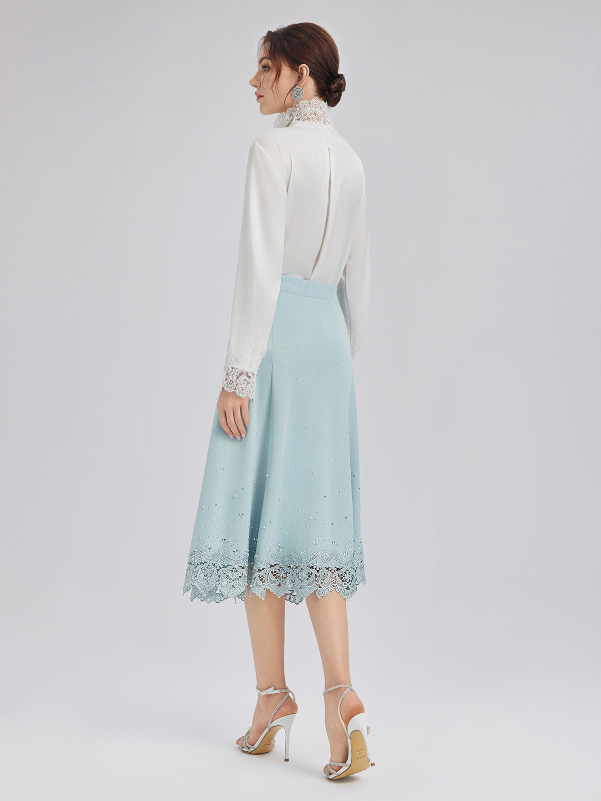 Rhinestone Lace Knit Elasticated Skirt
