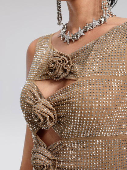 Rhinestone Rose Cutout Mesh Vest
