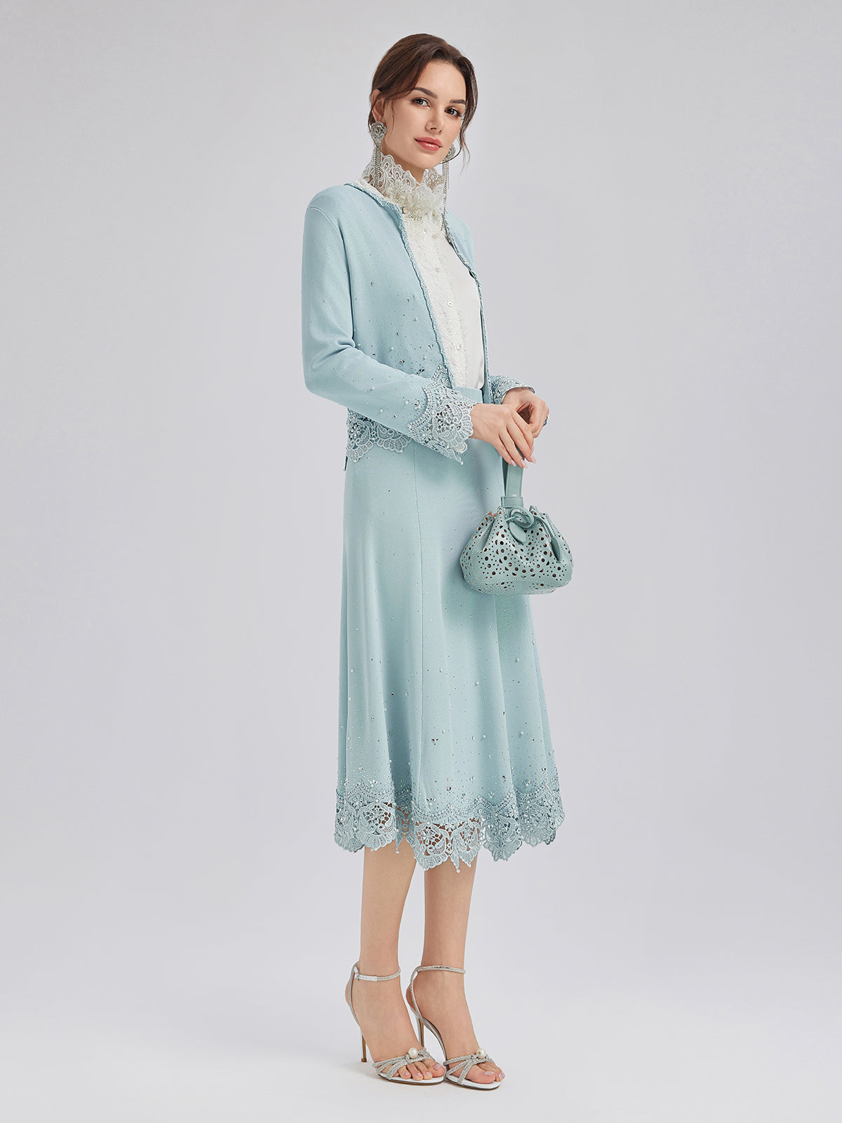 Rhinestone Lace Knit Cardigan