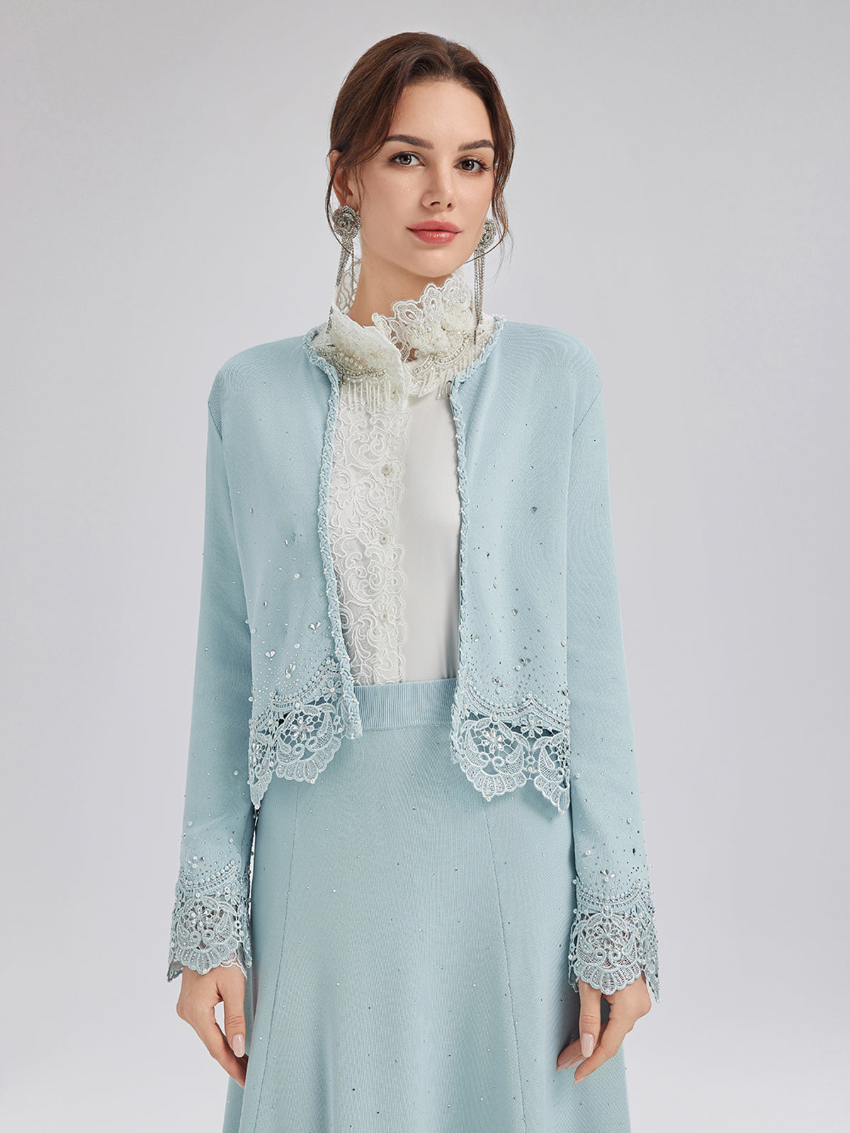 Rhinestone Lace Knit Cardigan