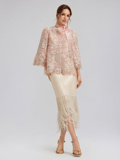 Sequin-Embroidered Detachable-Tie Jacket