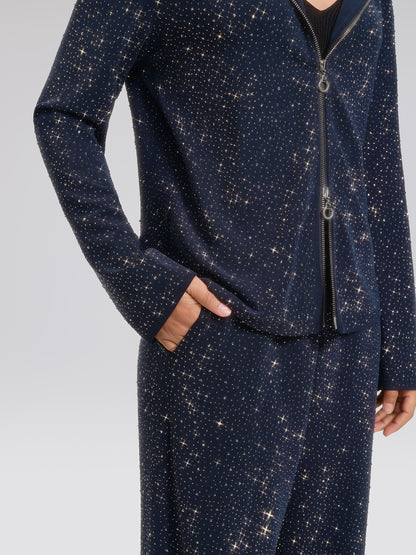Rhinestones Knit Relaxed Hooded Jacket