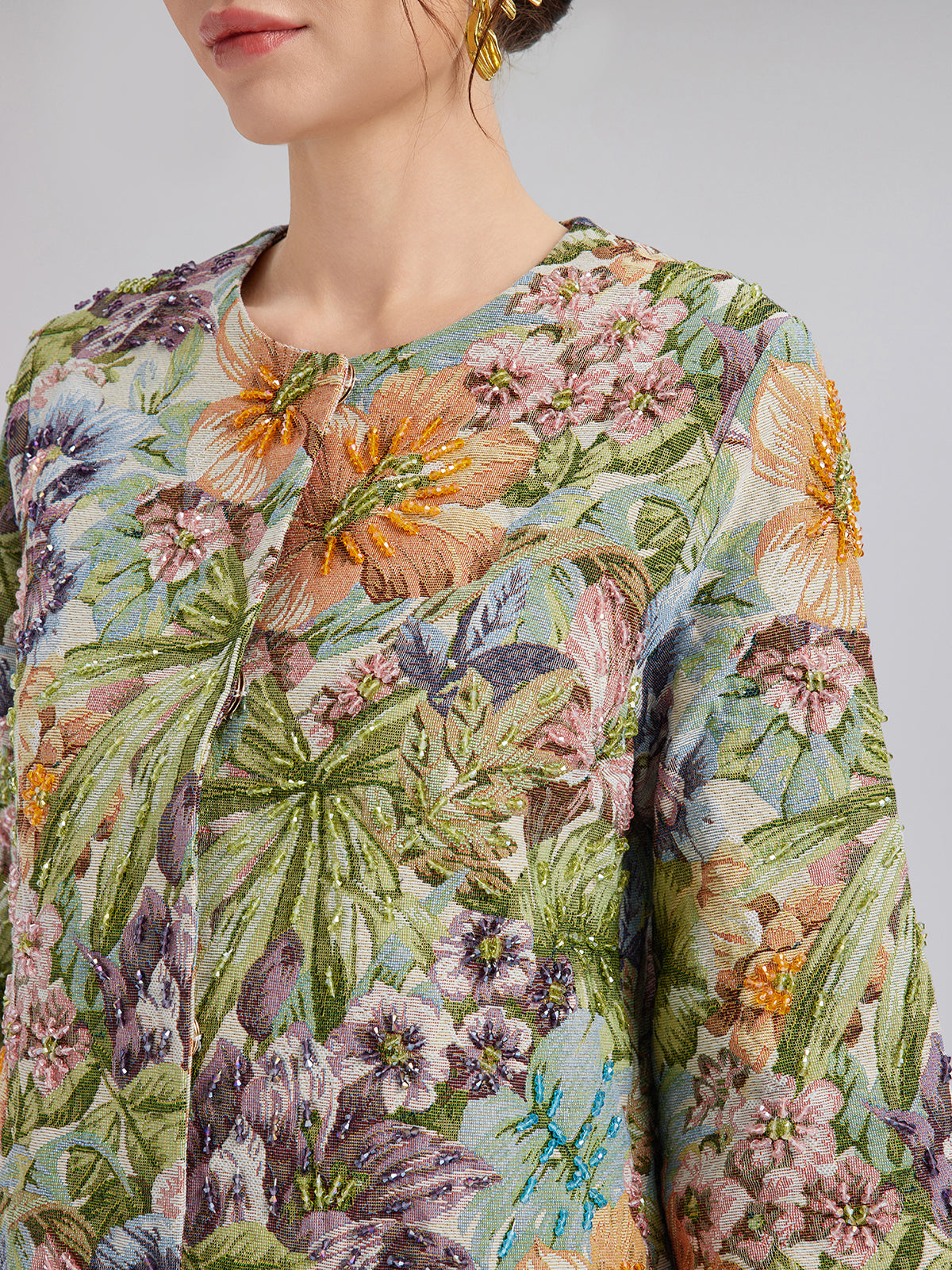 Hand-Beaded 3D Floral H-Line Jacket