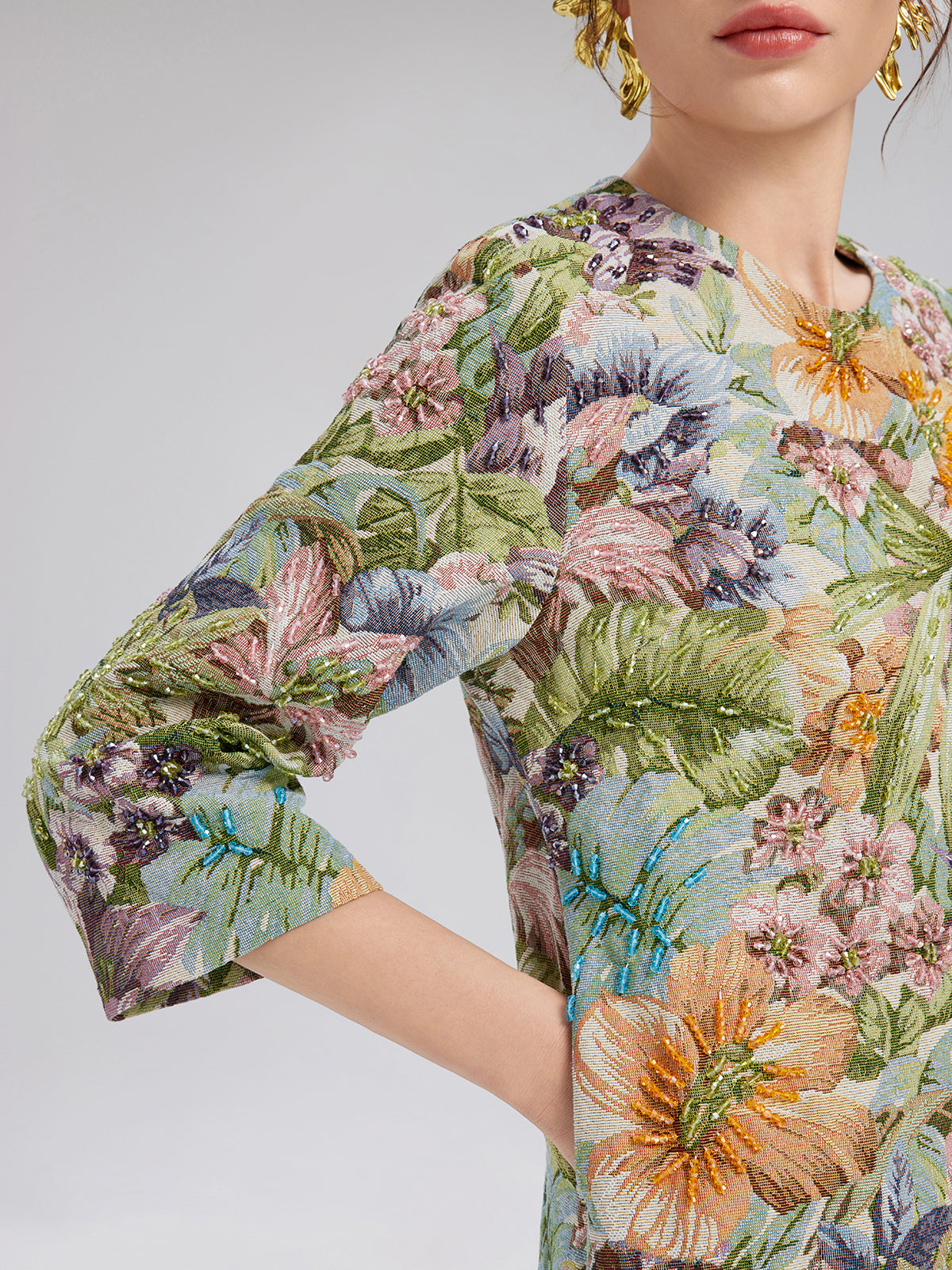 Hand-Beaded 3D Floral H-Line Jacket