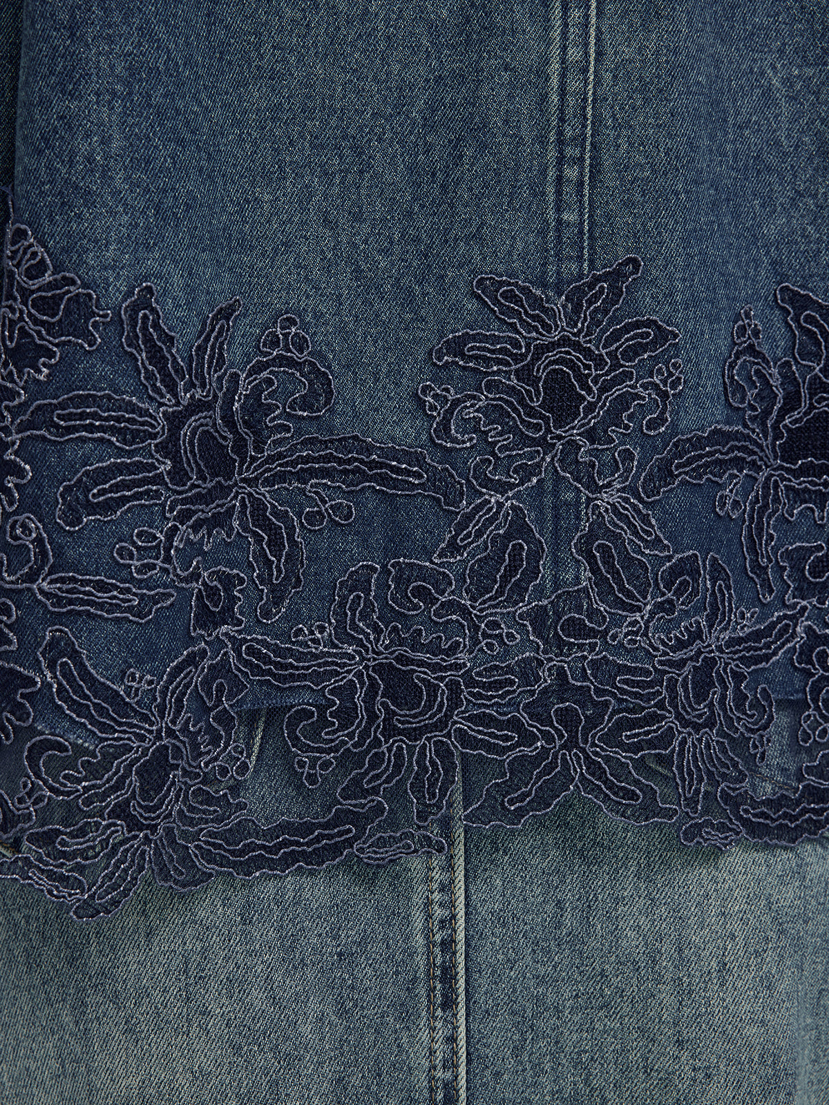 Lace-Paneled Cotton Denim Jacket