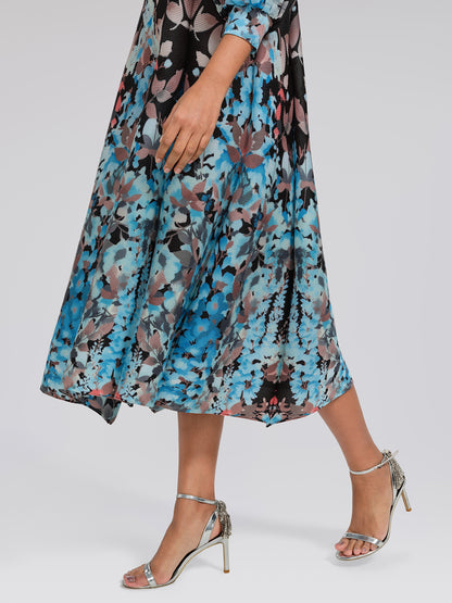 Pleated Printed Lantern-Sleeve Dress
