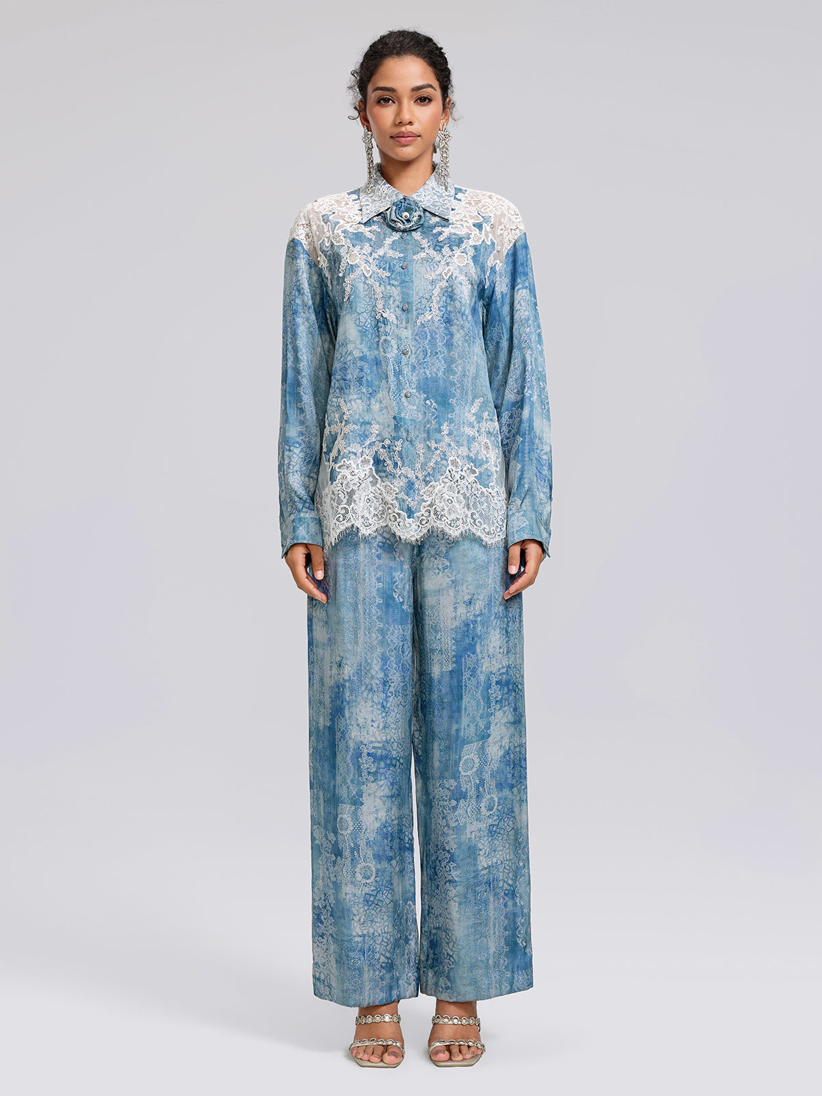 Tencel Printed Elastic Waistband Wide-Leg Pants