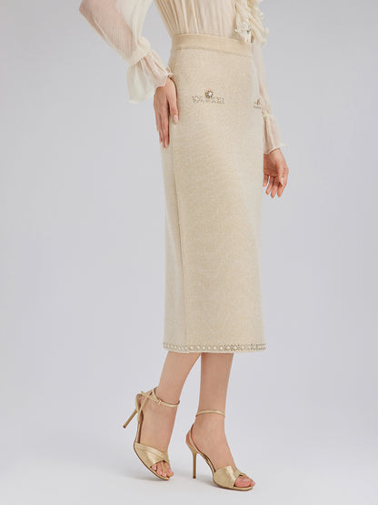 Rhinestone Beaded Stretch Knit Skirt