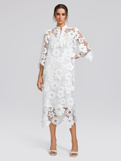 Guipure Lace 3D Floral Maxi Dress (Slip Dress Included)