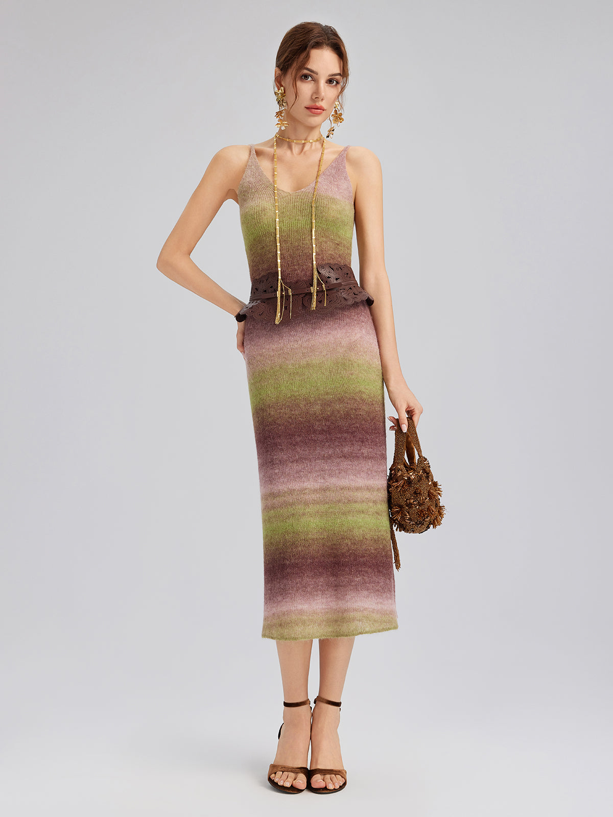 Multicolor Gradient Wool Knit Slip Dress
