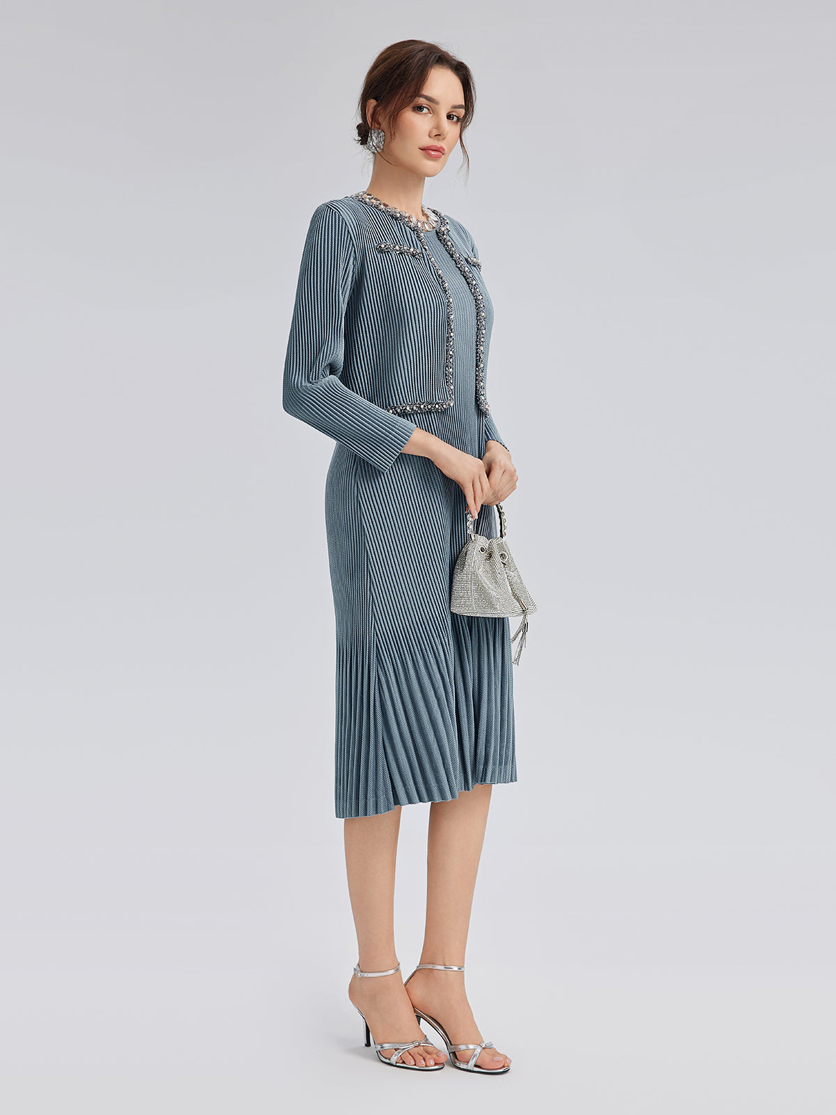 Pleated Knit Beaded Suit Set