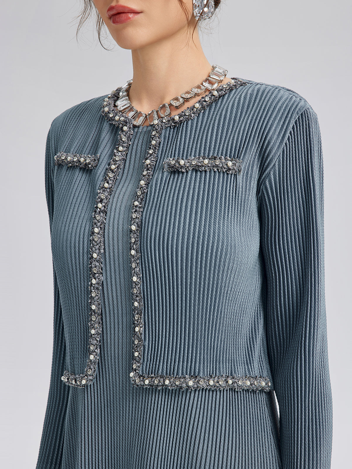 Pleated Knit Beaded Suit Set
