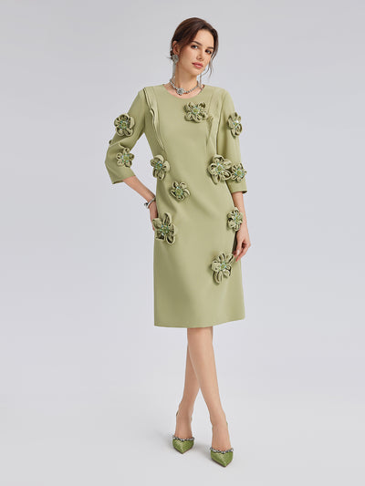 Hand-Sewn Beaded 3D Floral Dress