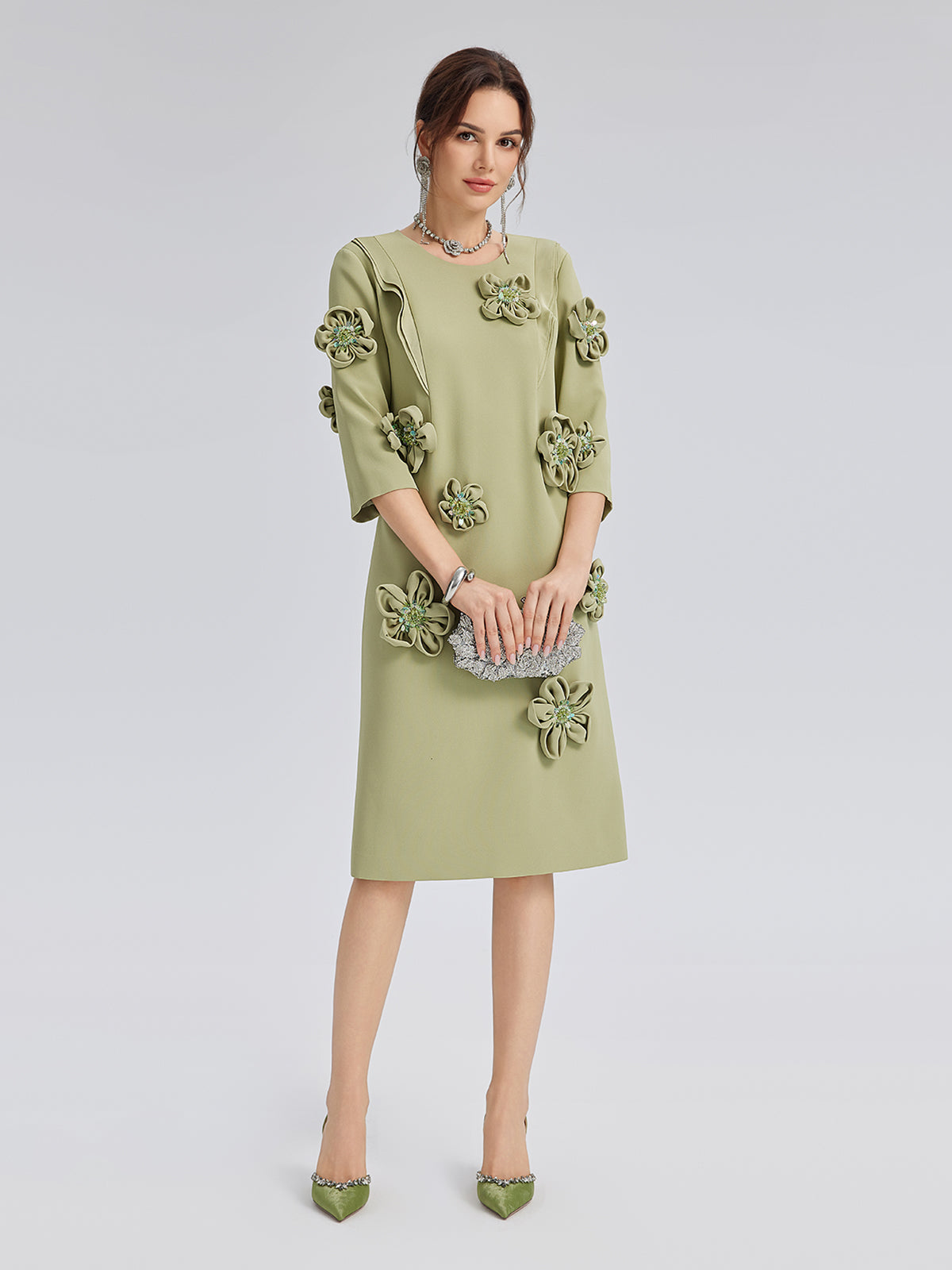 Hand-Sewn Beaded 3D Floral Dress