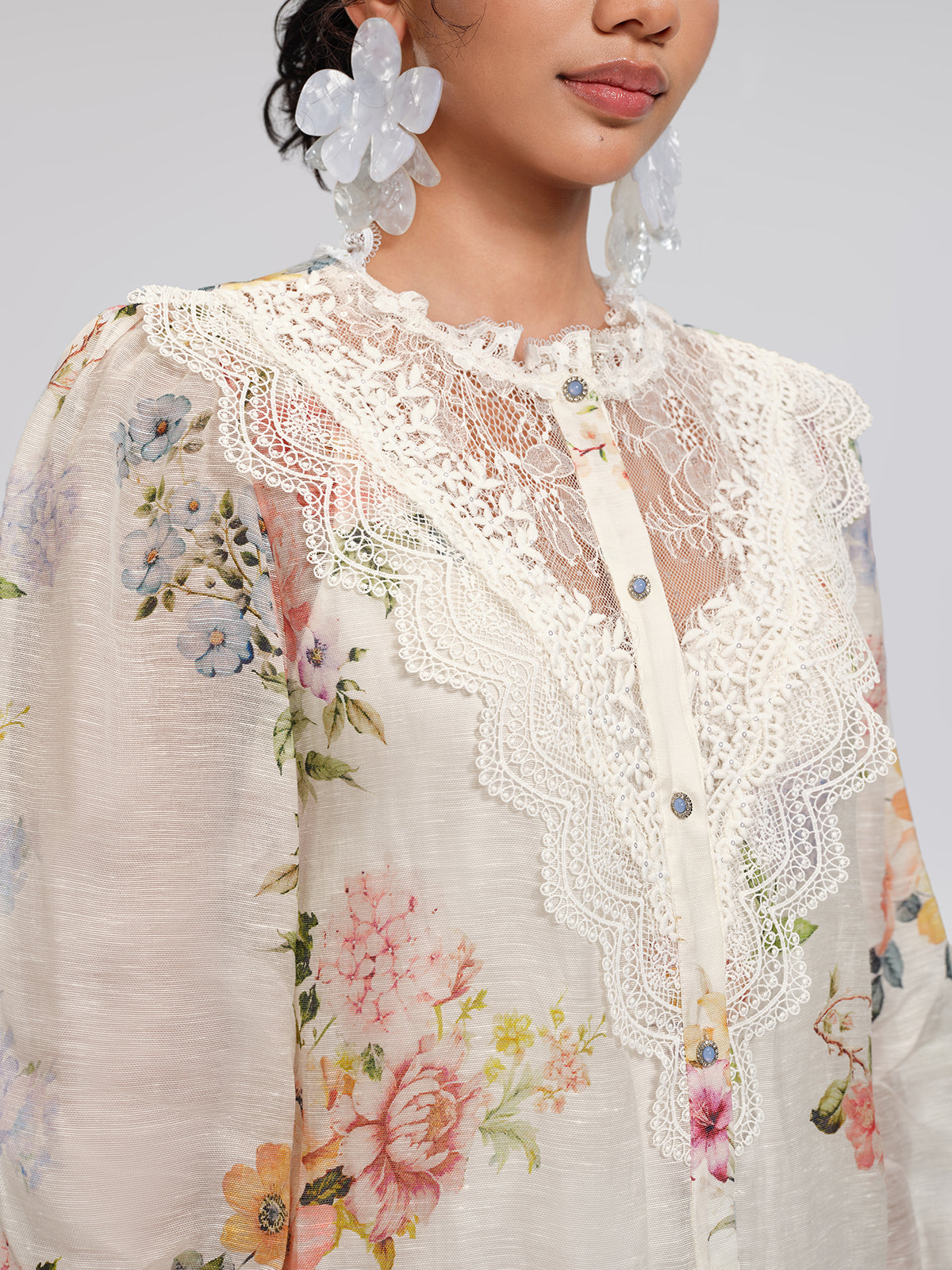 Silk-Linen Printed Lace-Trim Dress (Slip & Belt Included)