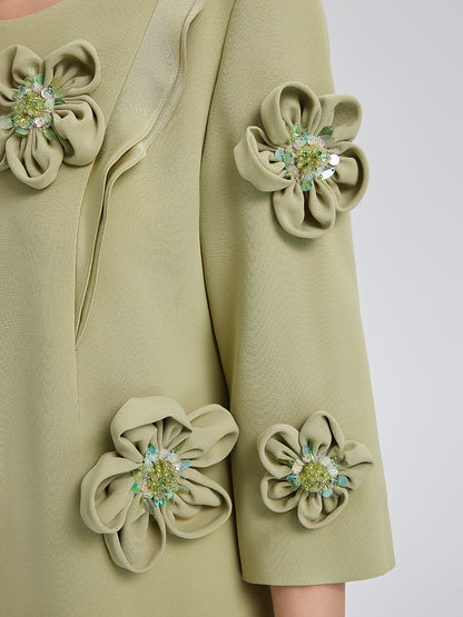 Hand-Sewn Beaded 3D Floral Dress