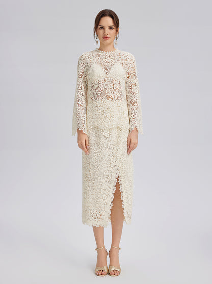Intricate Embroidered Lace Pearl Top