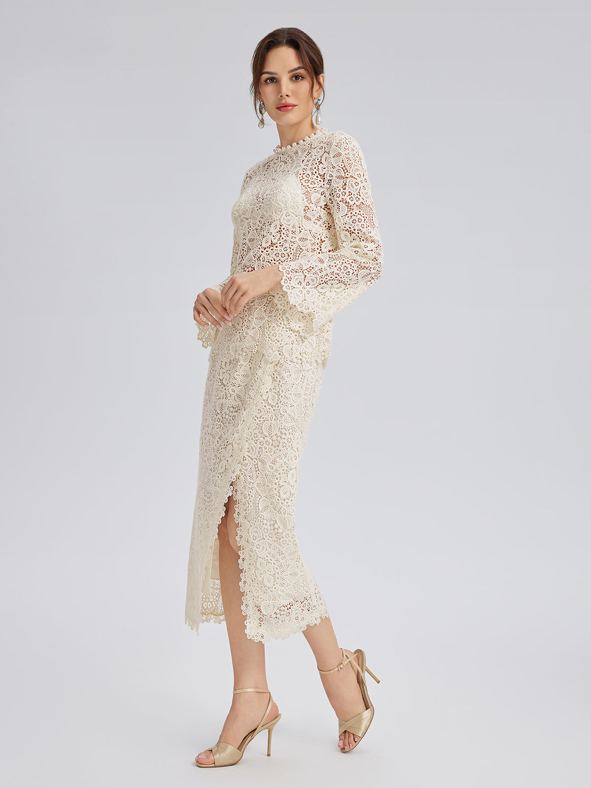 Intricate Embroidered Lace Pearl Top