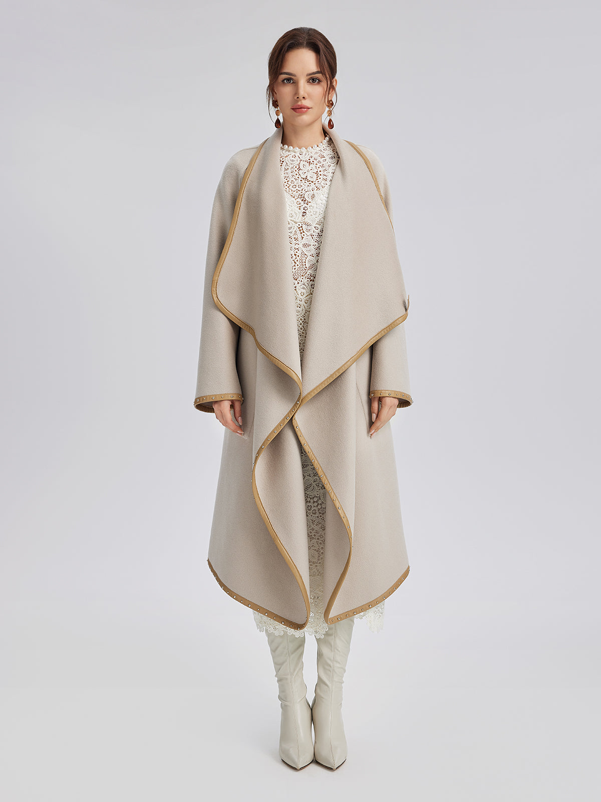 Irregular Silhouette Mid-Length Wool Coat (100% Wool)
