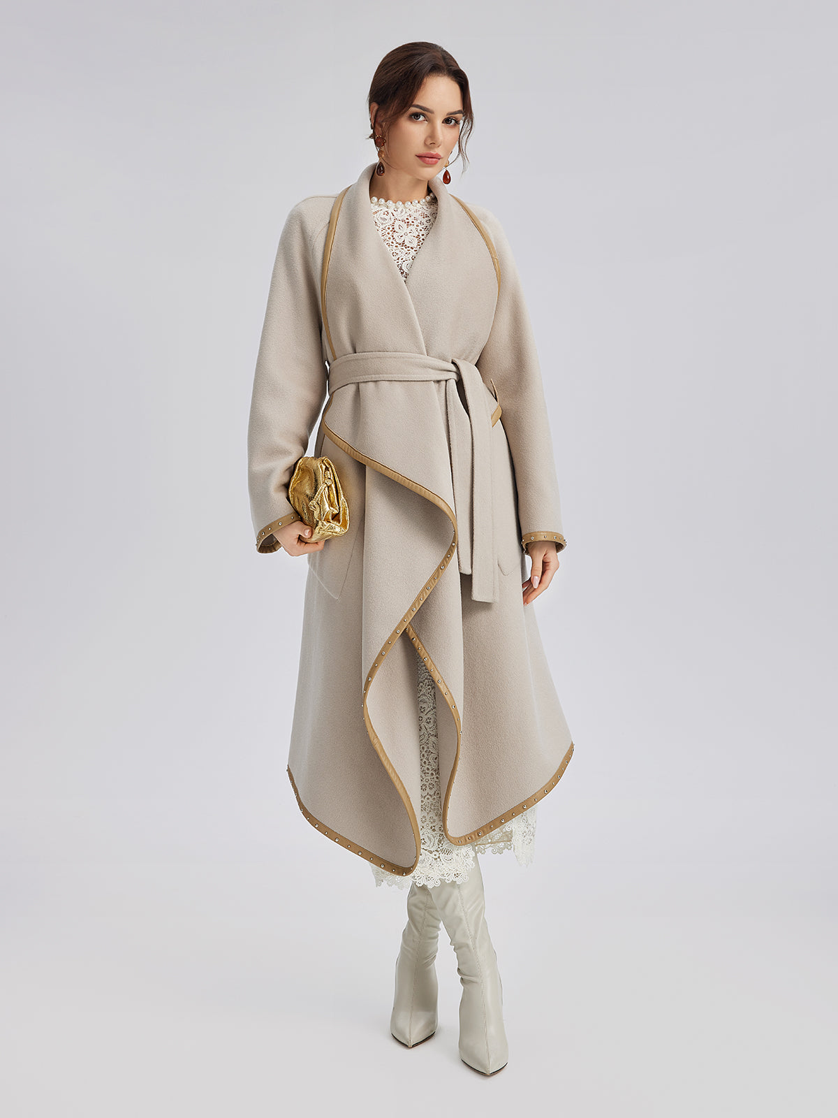 Irregular Silhouette Mid-Length Wool Coat (100% Wool)