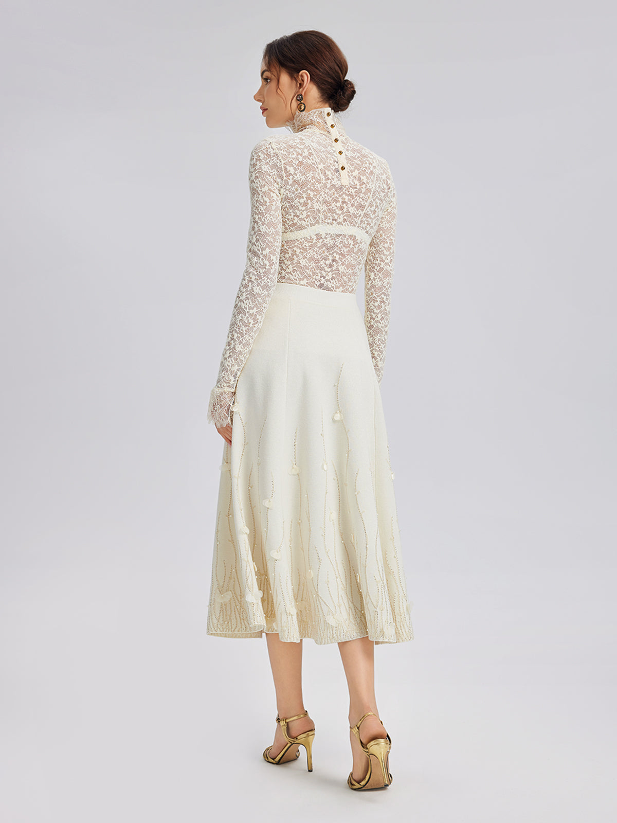 Rhinestone Beaded Wool Knit Elasticated Skirt