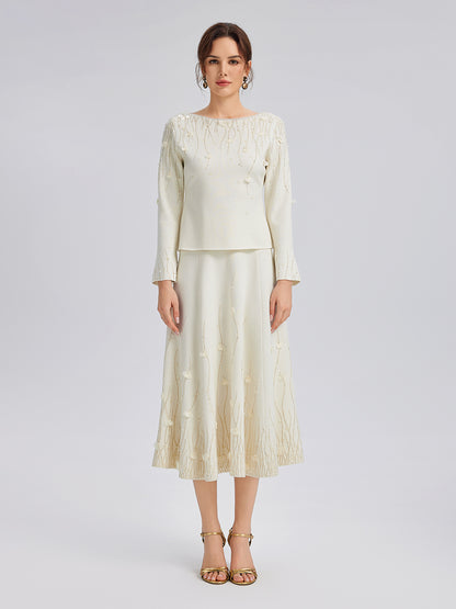 Rhinestone Beaded Wool Knit Elasticated Skirt