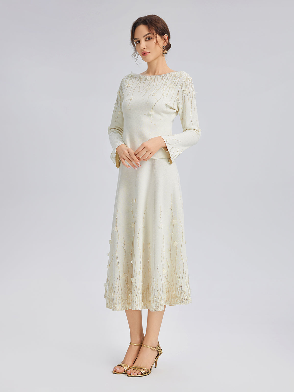 Rhinestone Beaded Wool Knit Elasticated Skirt