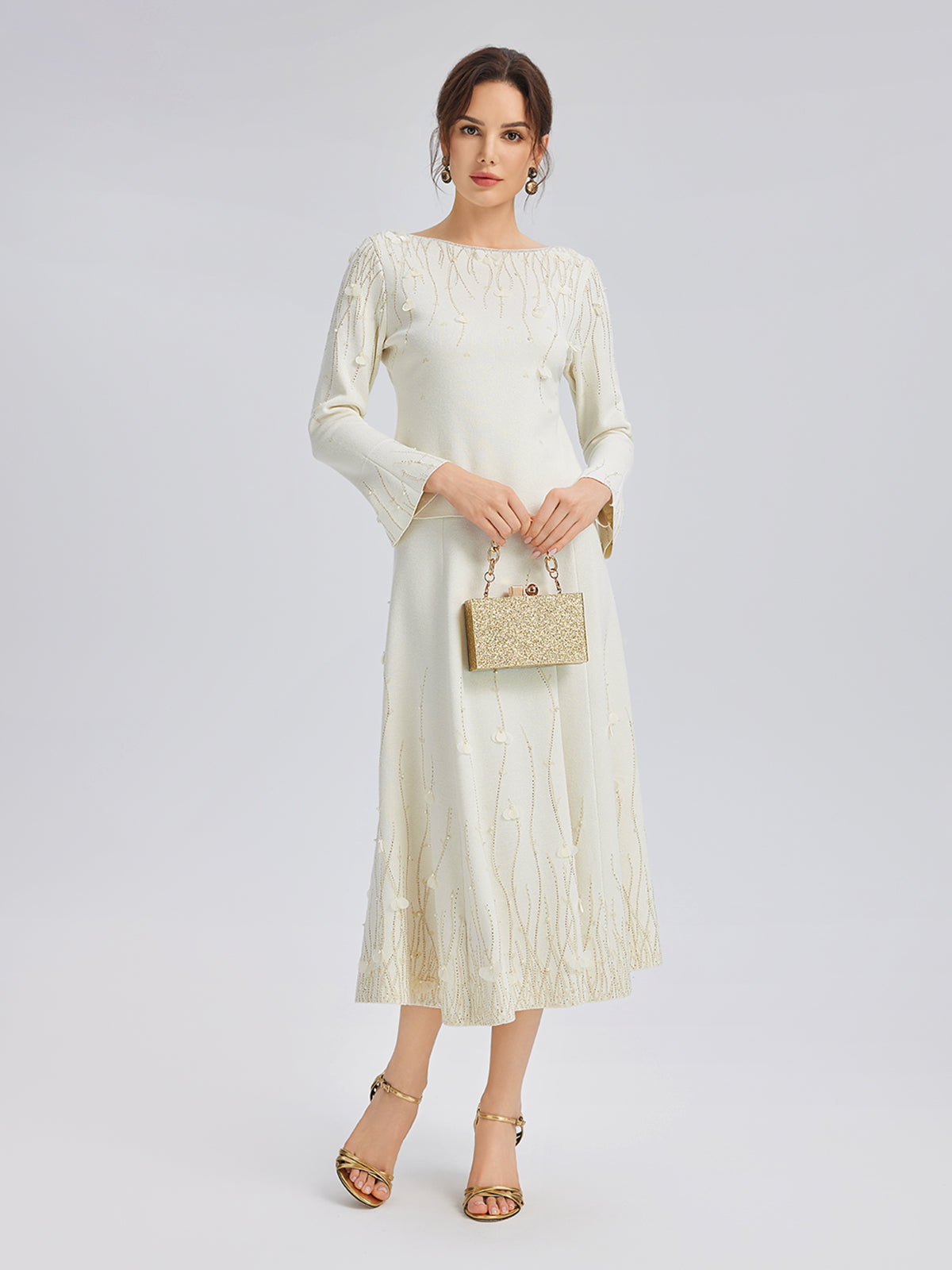 Rhinestone Beaded Wool Knit Elasticated Skirt
