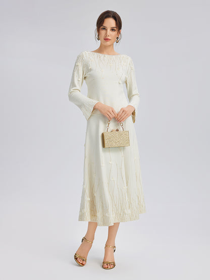 Rhinestone Beaded Wool Knit Elasticated Skirt